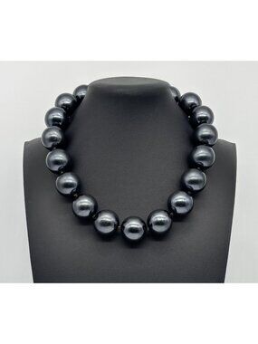 Vintage Monet Statement Necklace 20mm Black Lucite Beads Adjustable 1980s Signed